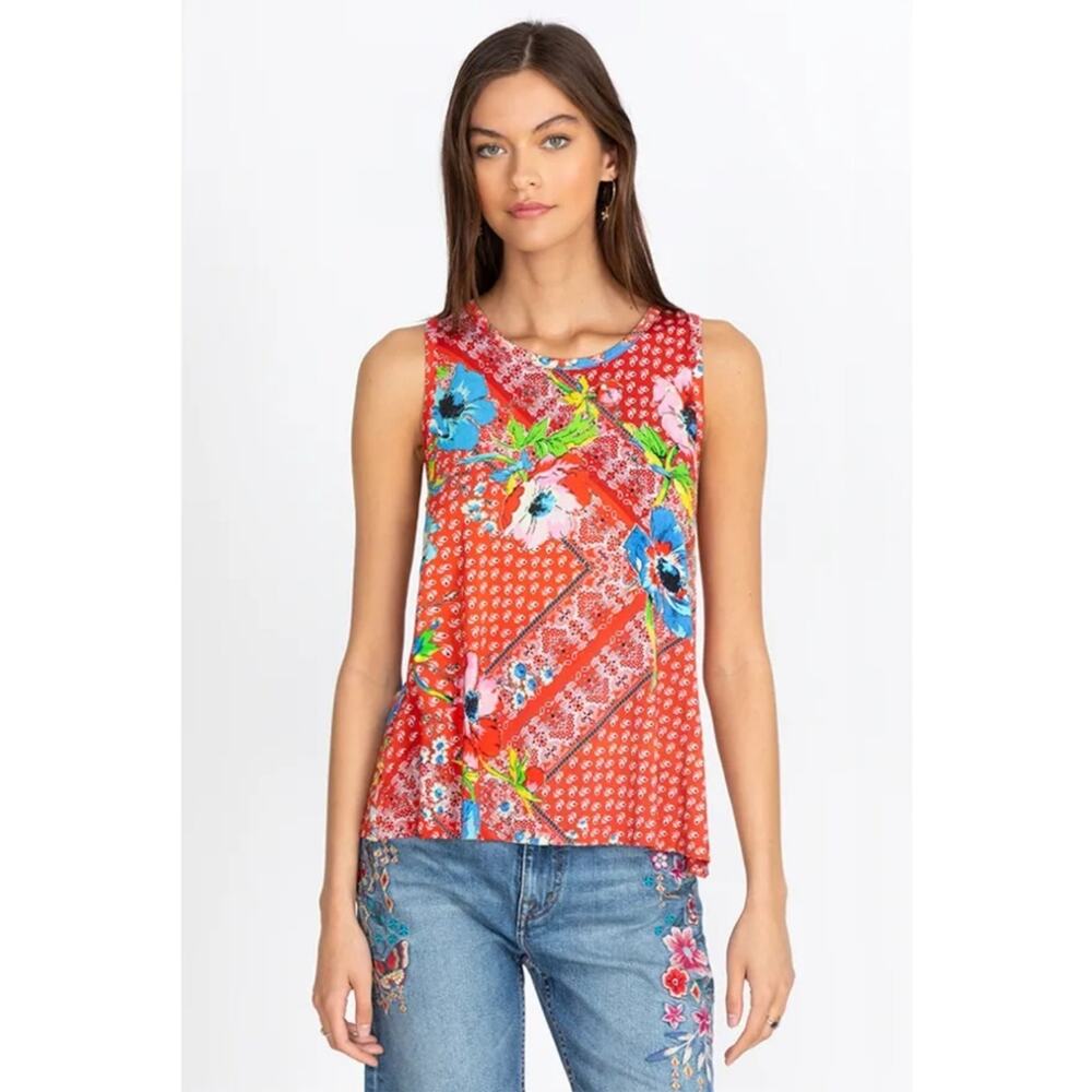 Johnny Was Martha Swing Tank Floral Patchwork Bamboo Blend Sleeveless Small F389